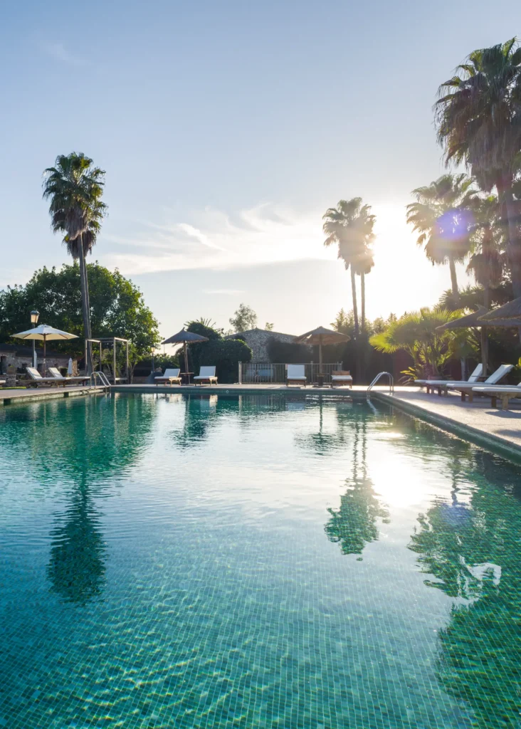Pool and gardens at Son Boronat Estate in Mallorca Spain