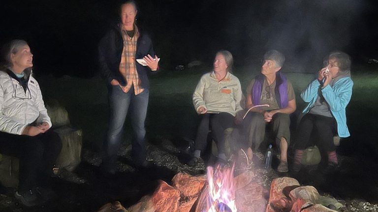 evenings around the fire during a fall yoga retreat in North Carolina